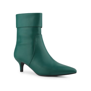 Unique Bargains Women's Fold Over Kitten Heels Ankle Boot Green (Size 9)