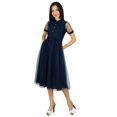 thumbnail image 2 of Bimba Womens Navy Net Shift Dress With Pockets Sheer Pouf Chic Midi Dresses, 2 of 8