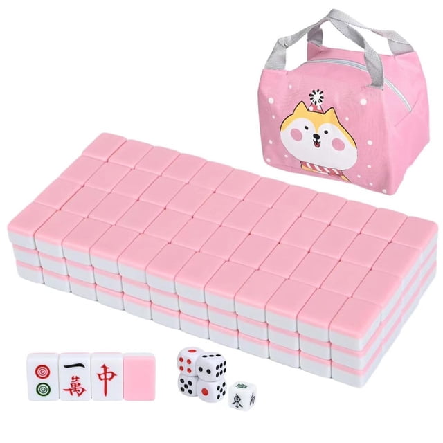 LEEYNEER Traditional Mini Chinese Mahjong Game Set 144 Tiles - Portable Handbag Green