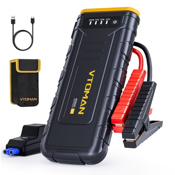 VTOMAN V7 Démarreur de Secours - Démarreur de Batterie de Voiture 4500A pour Véhicules 12V (jusqu'à 10L Essence et 8L Diesel), Boîte de Démarrage, Bloc d'Appoint au Lithium, Chargeur Portable avec Câbles de Survoltage, Lumière LED