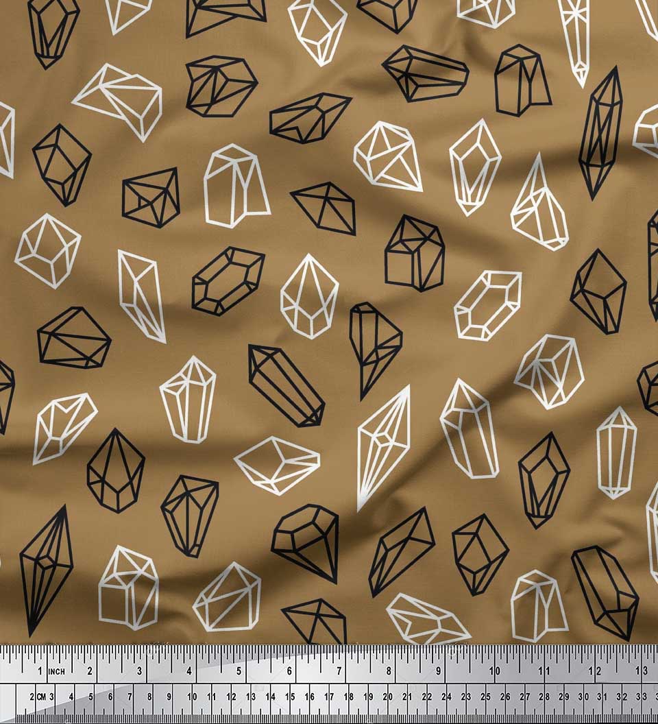 Soimoi Brown Rayon Crepe Fabric Crystal Stone Geometric Decor Fabric Printed Yard 46 Inch Wide