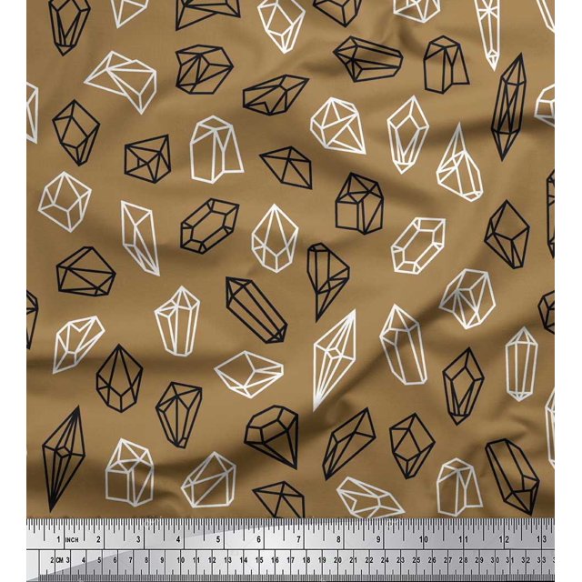 Soimoi Brown Rayon Crepe Fabric Crystal Stone Geometric Decor Fabric Printed Yard 46 Inch Wide