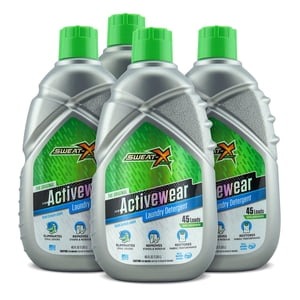 Sweat X Original Activewear Laundry Detergent – Remove the Worst Odors & Toughest Stains – High Performance Sports Wash for Training Gear & All Fabric Types – 45 Loads/Bottle – 4 Pack