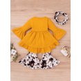 thumbnail image 4 of Xingqing Toddler Baby Girls Automne Clothes 3pcs Volant Robe à Manches Longues Tops + Pantalons Évasés + Écharpe Set Jaune 2-3 Ans, 4 of 8