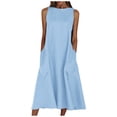 thumbnail image 2 of HKEJIAOI Robes Décontractées pour Femmes Offres Liquidation Cadeau de la Saint-Valentin Mode Femmes Uni Confortable Été Col Rond Dames Poches Robe Sans Manches Bleu, 2 of 7