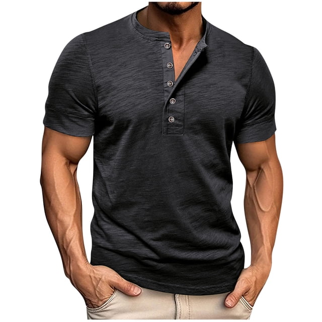 Besolor Men's Short Sleeve Shirts Summer Classic Button up Basic Tee Shirt Casual Crew Neck Athletic Tops