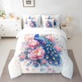 thumbnail image 2 of Girls Peacock Comforter Set Exotic Birds Bohemian Full 7 Pieces Bedding Set,Pink Flower Feather Ink Painting Bed In A Bag Peacock Feather Printed 7 Pieces Bedding Set, 2 of 5
