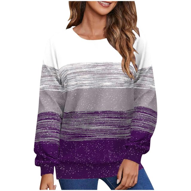 Besolor Hauts de Printemps et d'Automne pour Femmes, Tendance, Imprimé, Col Rond, Manches Longues, Chemise Décontractée Ample, Chandail Blouse pour Dames