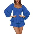 thumbnail image 1 of LYANER Women's Jumpsuit Lantern Long Sleeve Ruffle Layer Tie Mini Short Romper, 1 of 6