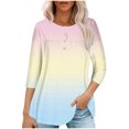 thumbnail image 1 of Pisexur Womens Plus Size Sweatshirt Gradients 3/4 Length Sleeve Tops Fall V-Neck Blouses Spring Ruffle Sleeve Tunic T-Shirts Dressy Casual, 1 of 4