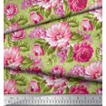 thumbnail image 3 of Soimoi Moss Georgette Fabric Leaves & Peony Floral Fabric Prints by Yard 42 Inch Wide, 3 of 5