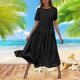 thumbnail image 2 of Sentmoon Robes Semi-Formelles pour Femmes Manches Courtes Col Rond Robes Formelles pour Femmes 2026 Été Couleur Unie Coupe Régulière Extensible Robes de Collation des Grades pour le Travail et le Bureau Noir TG, 2 of 7