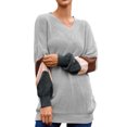 thumbnail image 4 of Women Stripe Colorblock Lantern Long Sleeve V Neck Sweater, 4 of 4