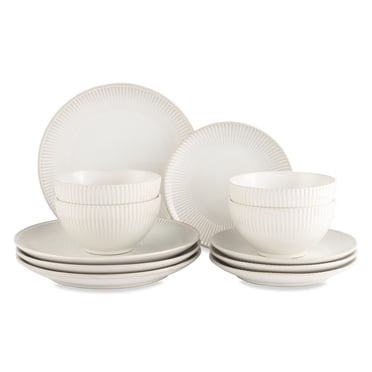 Better Homes & Gardens Sawyer 12-Piece Stoneware Dinnerware Set Cream
