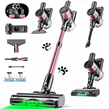 Cocbny 39KPA Cordless Stick Vacuum Cleaner,Powerful Suction Lightweight Vacuum Cleaner for Home, LED Display, 3 Suction Modes, 45Mins Detachable Battery Vacuum for Hard Floor Carpet Pet Hair, Pink