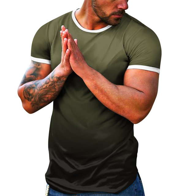 BOBOGOJP T-Shirt Ajusté pour Homme, Doux, à Manches Courtes, T-Shirts Classiques à Col Rond, T-Shirt Décontracté Basique (Vert Armée, TG)