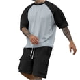 thumbnail image 2 of JDQJBZ Ensemble 2 Pcs pour Homme, T-Shirt Raglan à Manches Courtes à Col Ras du Cou et Short avec Poche, Été Décontracté, 2 of 5