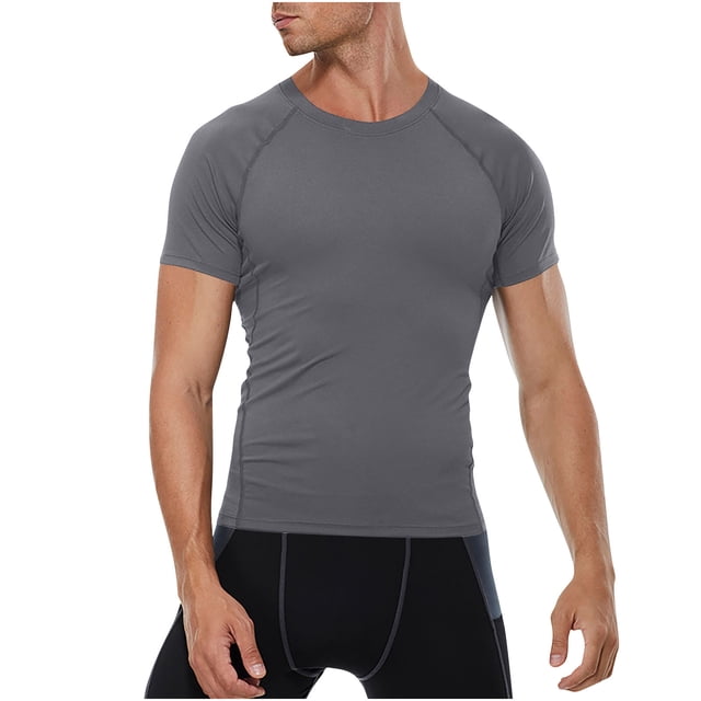 Kaemgyyd Chandail de Compression Homme Respirant à Manches Courtes Ajusté Athlétique Sport sous-Vêtement Séchage Rapide Extensible Course Entraînement Hauts
