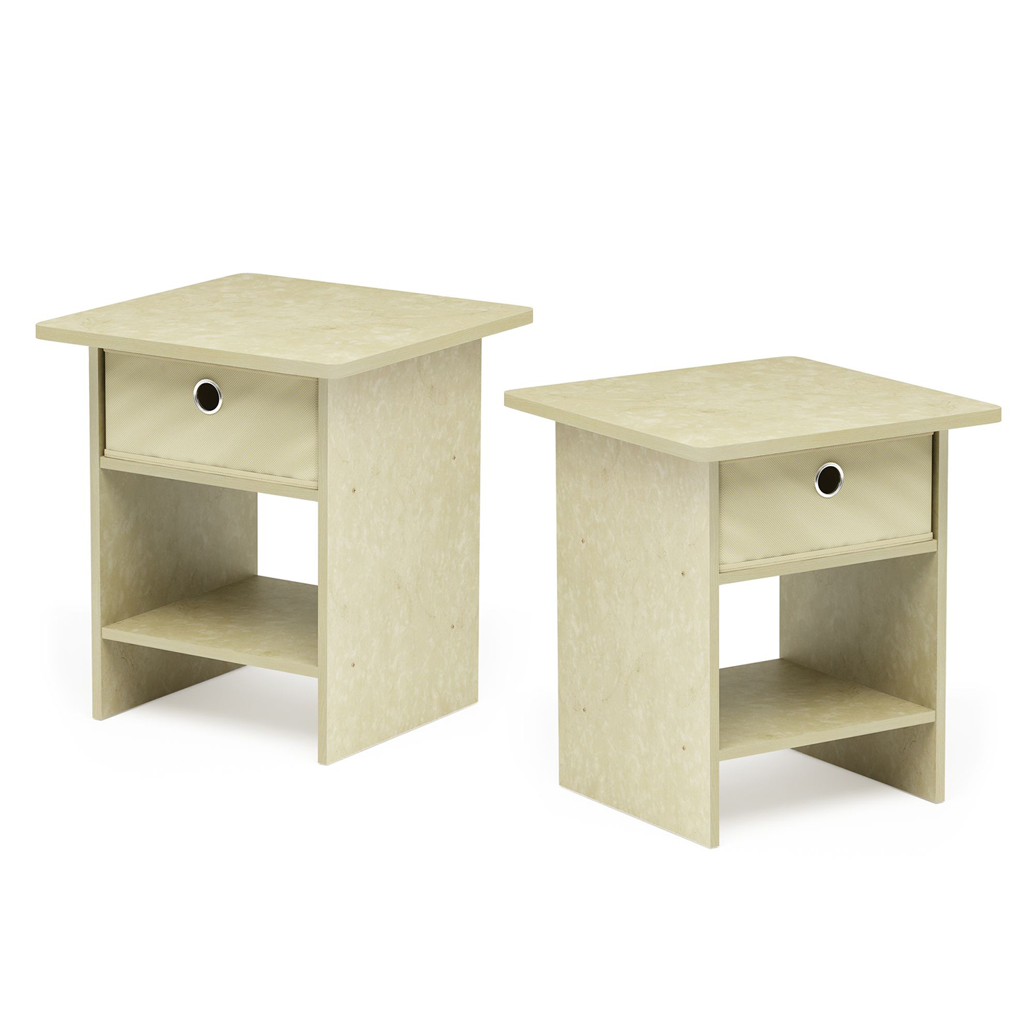 Furinno EX Home Living Nightstand Table, Cream Faux Marble/Ivory (Pair)