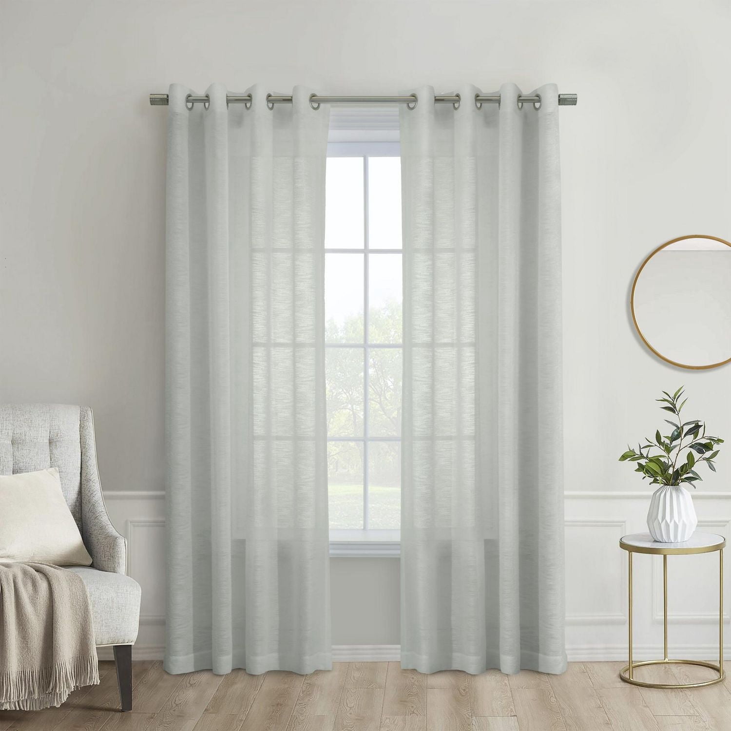 Loft Living Banan Sheer Grommet Single Curtain Panel 52 x 108 in Light Grey