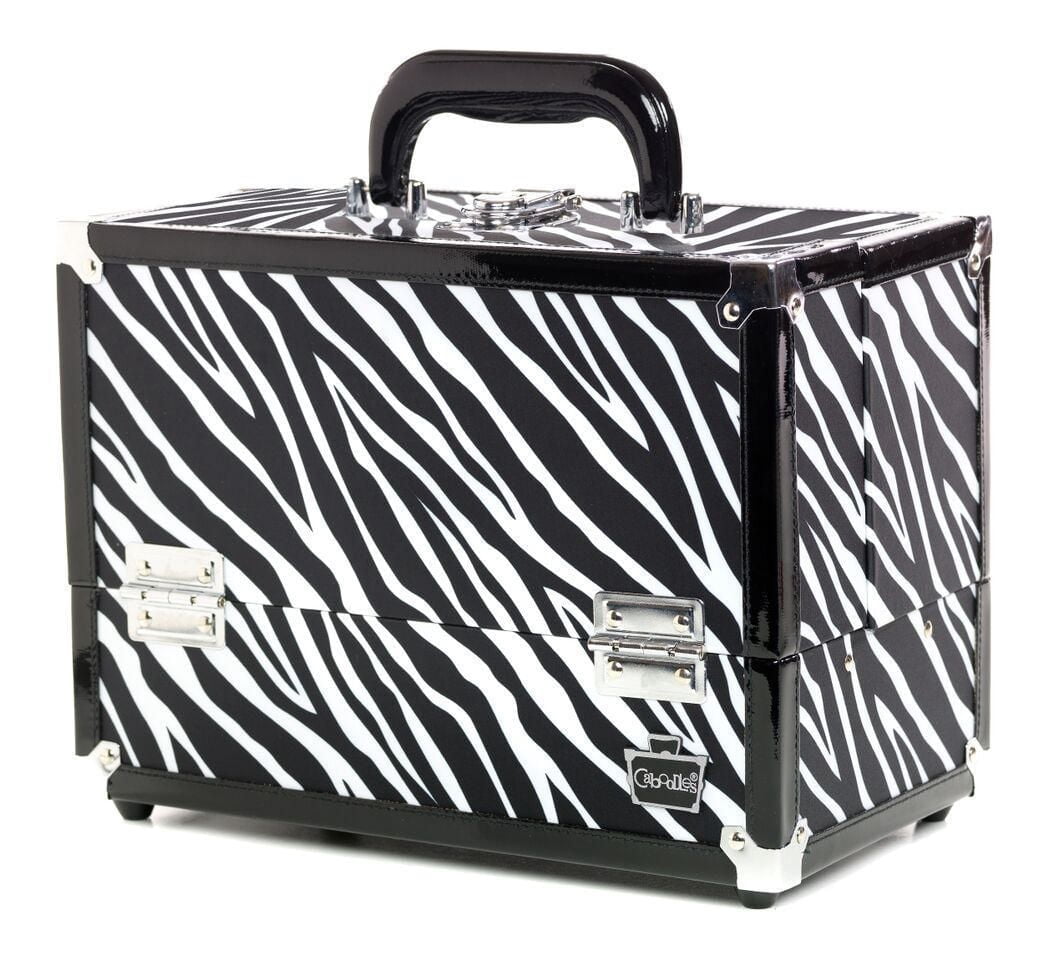 Caboodles 11.25 Inches Zebra Print Cosmetic Train Case with Mirror - 2 Tray
