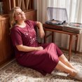 thumbnail image 3 of Agnes Orinda Nuisettes pour Femmes Grande Taille Fête des Mères Col Rond Manches Courtes Robe de Nuit Imprimé Chats Pyjamas Détente Maison avec Poche 3X Bourgogne, 3 of 8