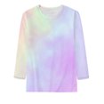 thumbnail image 3 of IROINID Offres T-Shirt à Manches Longues en Polyester pour Femmes Confortable Été Col Rond Imprimé Blouses de Sortie, Violet, 3 of 3