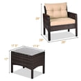 thumbnail image 2 of Costway 3PCS Outdoor Rattan Conversation Set Patio Garden Furniture Cushioned Sofa Chair, 2 of 9