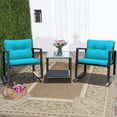 thumbnail image 3 of Costway 3PCS Patio Rattan Furniture Set Rocking Chairs Cushioned Conversation Set Blue, 3 of 10