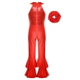 thumbnail image 2 of Lejafay Combinaison Sans Manches à Sequins pour Filles avec Couvre-Chef Jazz Disco Danse Body Performance Rouge 10, 2 of 5