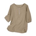 thumbnail image 1 of Yuyuzo Hauts Boho pour Femmes Chic Décontracté Chemises à Manches 3/4 Broderie Col Rond Hauts d'Été Amples T-Shirts Blouse, 1 of 7