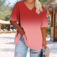 thumbnail image 4 of Ovbmpzd Red Tops for Women Trendy Plus Size Short Sleeve V-Neck Gradient Color Comfy Blouses Ladies Tops and Blouses S, 4 of 6