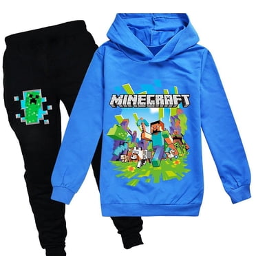 Minecraft Ensemble Survêtement Enfants Chandail à Capuchon Chandail en Molleton Hauts à Capuche + Pantalon de Jogging en Molleton Tenue Garçons Filles