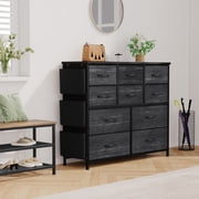 Twister.CK 10 Drawer Dresser Chest of Drawers, Fabric Storage Organizer Drawers, with Side Pockets & Hooks for for Bedroom Living Room Entryway Nursery, Dark Gray