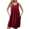 thumbnail image 2 of Ovzne Robes d'Été pour Femmes Robe Femmes Femmes Chemise de Nuit avec Poches Chemises de Sommeil Sans Manches Vêtements de Nuit Chemise de Nuit à Plis devant Col Rond Robe de Nuit Robe de Printemps Liquidation, 2 of 6