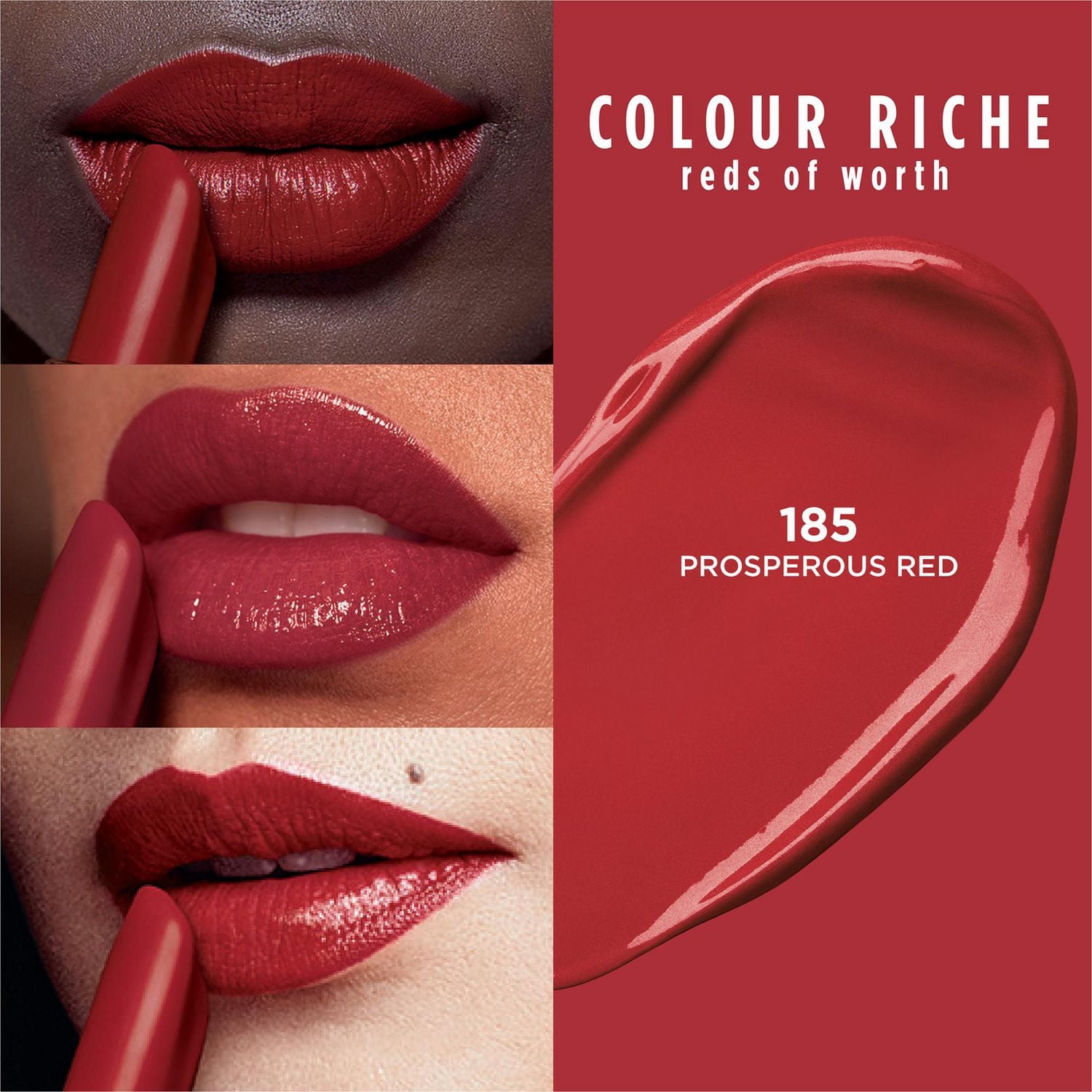 L'Oreal Paris Colour Riche Reds of Worth, Red Lipstick, Long Lasting Lipstick with Smudge Proof Formula Infused with Argan Oil & Vitamin E, Satin Finish, Prosperous Red