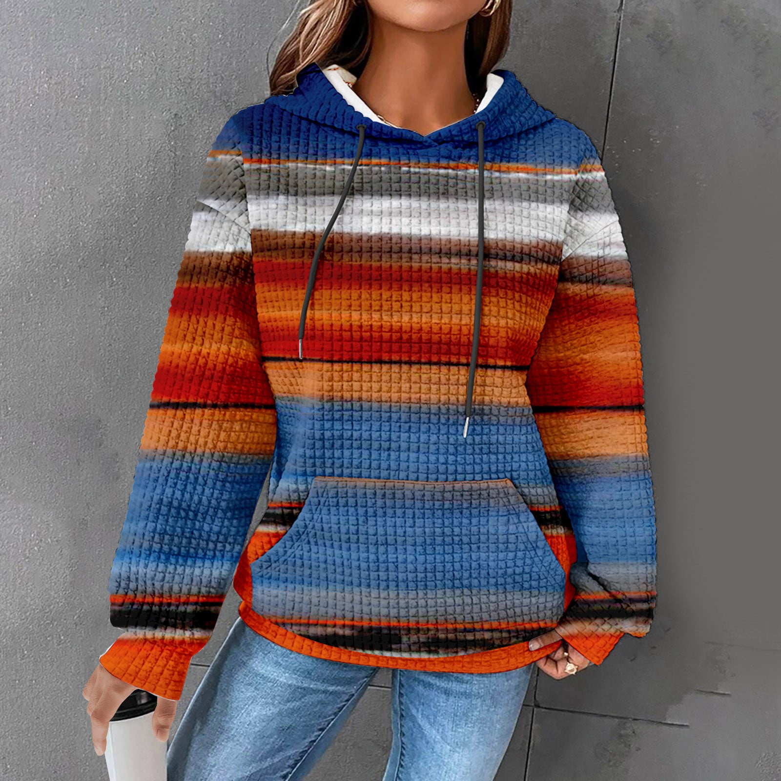 DondPO Essentials Hoodie Hoodies for Women Women's Cute Oil Painting Gradient Hoodie Drawstring Pullover Sweatshirt Fashionable Sweater Clothing Womens Sweaters Sweatshirt for Women White S