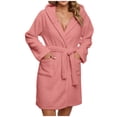 thumbnail image 2 of RXIRUCGD Mode Femmes Décontracté Uni Manches Longues Dames Ample Poche Garder au Chaud Peignoirs Faux Velours Tenue de Nuit Robe Chemises de Nuit( Rose, Taille:S ), 2 of 7