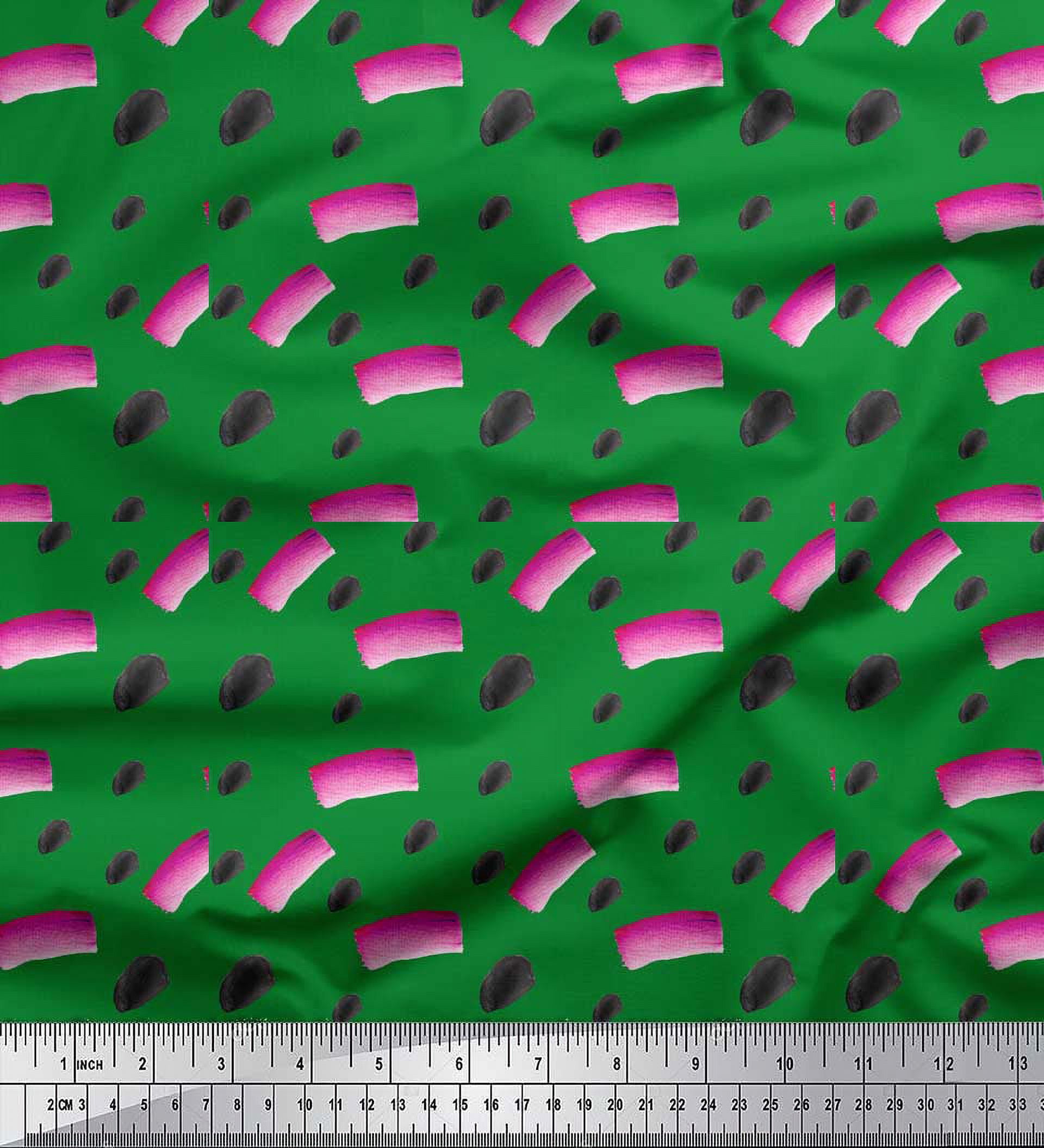 Soimoi Green Silk Fabric Brush Stroke Abstract Print Sewing Fabric Yard 42 Inch Wide