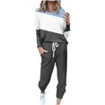 thumbnail image 1 of Kcodviy Combinaison de Neige pour Femmes à Manches Longues Colorée Grande Taille Femmes à Blocs Patchwork Col Ras du Cou T Lignes Verticales Combinaison Chemise Haut Blouse et Costume Perlé Pantalon Long Leggings Décontracté Costume pour Femmes Tenue à Jambes Larges Se, 1 of 5