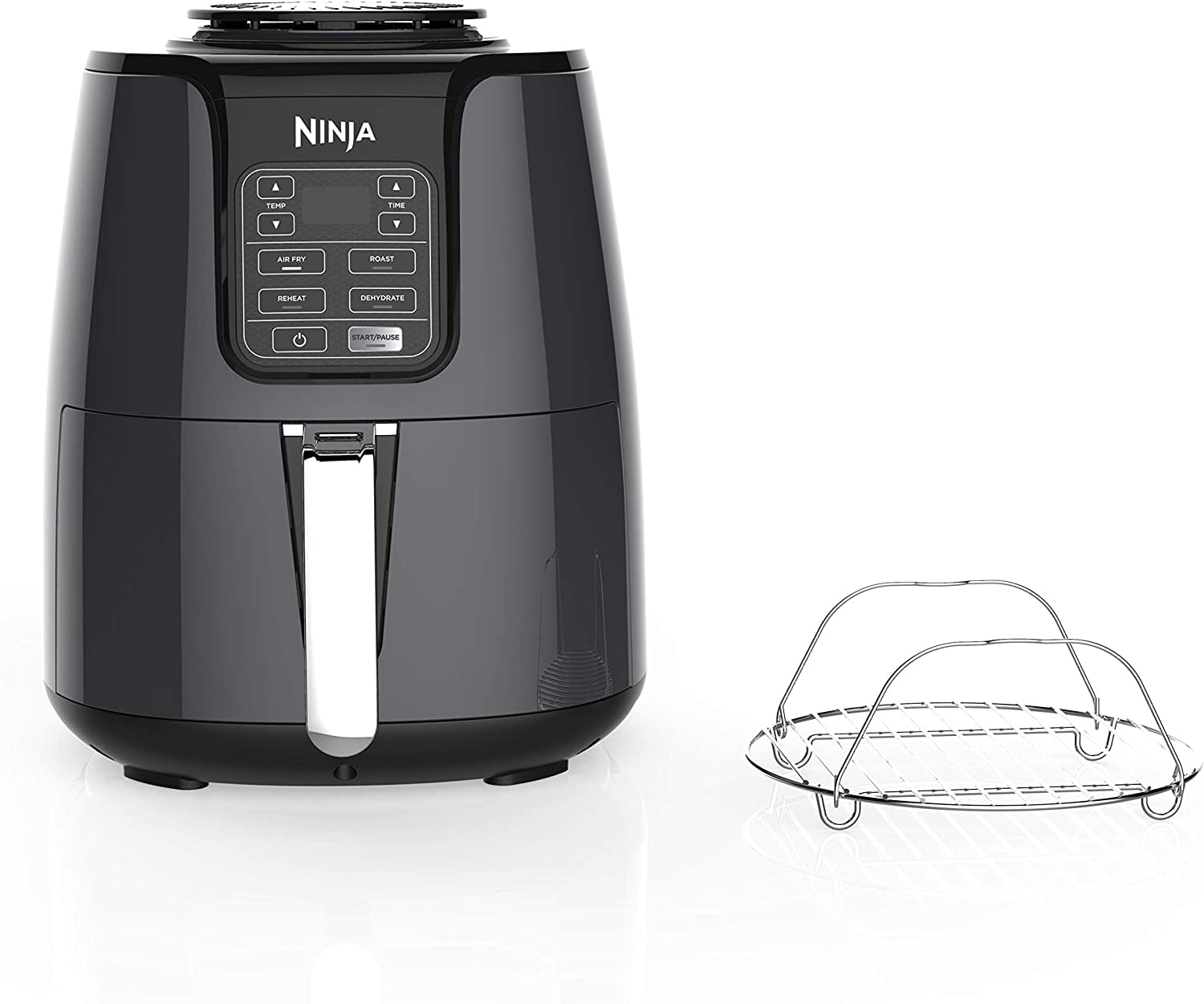 Ninja Air Fryer 1550-Watt Programmable Base for Air Frying Roasting Reheating & Dehydrating with 4-Quart Ceramic Coated Basket (AF101) Black/Gray
