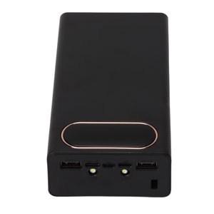 DIY Power Bank Case, LCD Screen Portable Plug and Play Input Output Battery Charger with 2 LED Lights for Mobile Phone Black