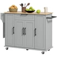 thumbnail image 1 of HOMCOM Modern Rolling Kitchen Island Cart with Drawers, Natural Wood Top, Towel Rack, Door Storage Cabinet, Grey, 1 of 7