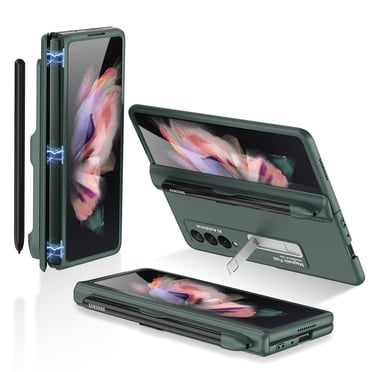 Samsung Galaxy Z Fold 3 2021 Étui avec Support pour Stylet S, Étui Ultra Mince Magnétique avec Béquille, Antichoc, Robuste, Protection Intégrale, Vert Foncé