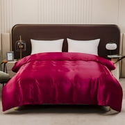 CQCYD Silk Duvet Cover, Queen Size Bedding Set, Satin Cloth Zipper Closure Duvet Cover, Solid Color Bed Sheet for Master Bedroom Guest Room Hotel