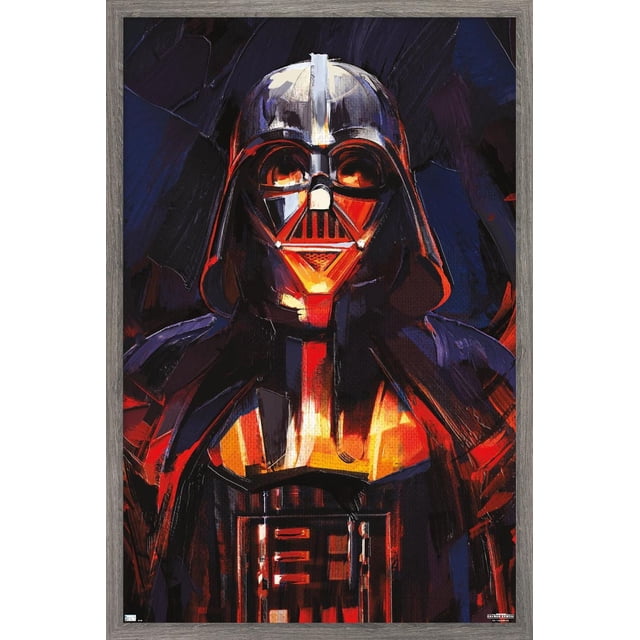 Star Wars : Obi-Wan Kenobi - Affiche Murale de Peinture Darth Vader, 22,375 Po x 34 Po Présentant une Peinture Abstraite Encadrée de Darth Vader dans des Tons de Noir Foncé et de Bleu Marine avec des Mèches Rouges et orange Audacieuses sur le Panneau de Poitrine et le Casque, Idéale pour Ajouter une Touche Moderne à la Déco Murale de la Maison Ou du Bureau.