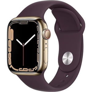 Apple montre Series 8 (45mm Boîtier en acier inoxydable or) GPS + Montre intelligente cellulaire avec cerise noire bande de sport