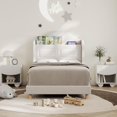 thumbnail image 2 of Bingirl Velvet Upholstered Twin Bed Frame with LED Lights, Beige Storage Headboard - Platform, Easy Assembly, 2 of 8
