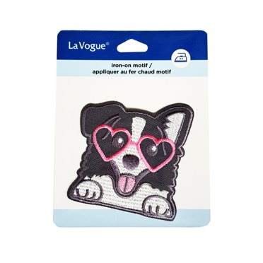 LA VOGUE Dog Embroidered Iron-On Patch, 1 pc - ~11.43 × 8.89 cm (4.5 × 3.5 in)