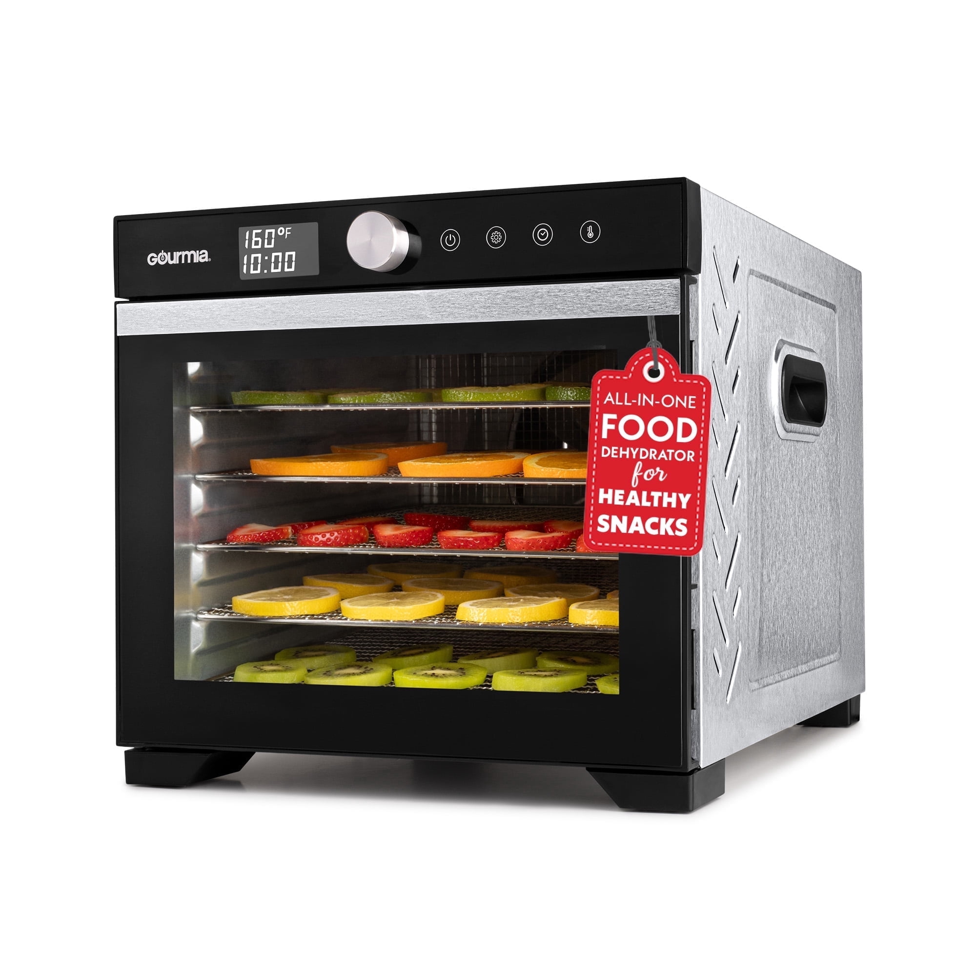 Gourmia Digital Food Dehydrator with 6 Drying Trays, Presets, Adjustable Temp, Glass Door